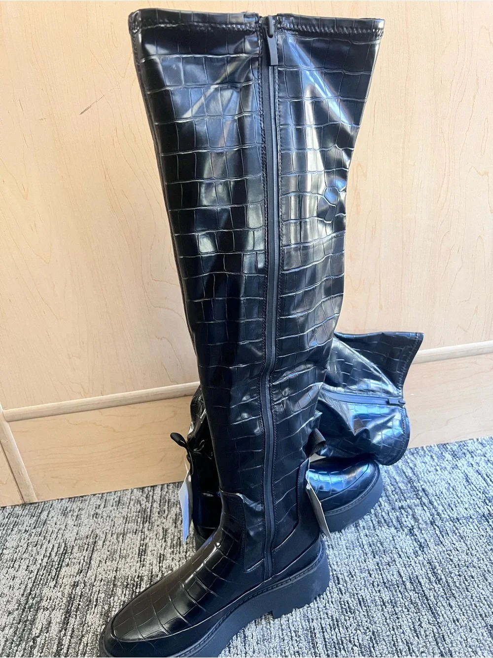 Franco Sarto Black Croc-Embossed Over-the-Knee Platform Boots